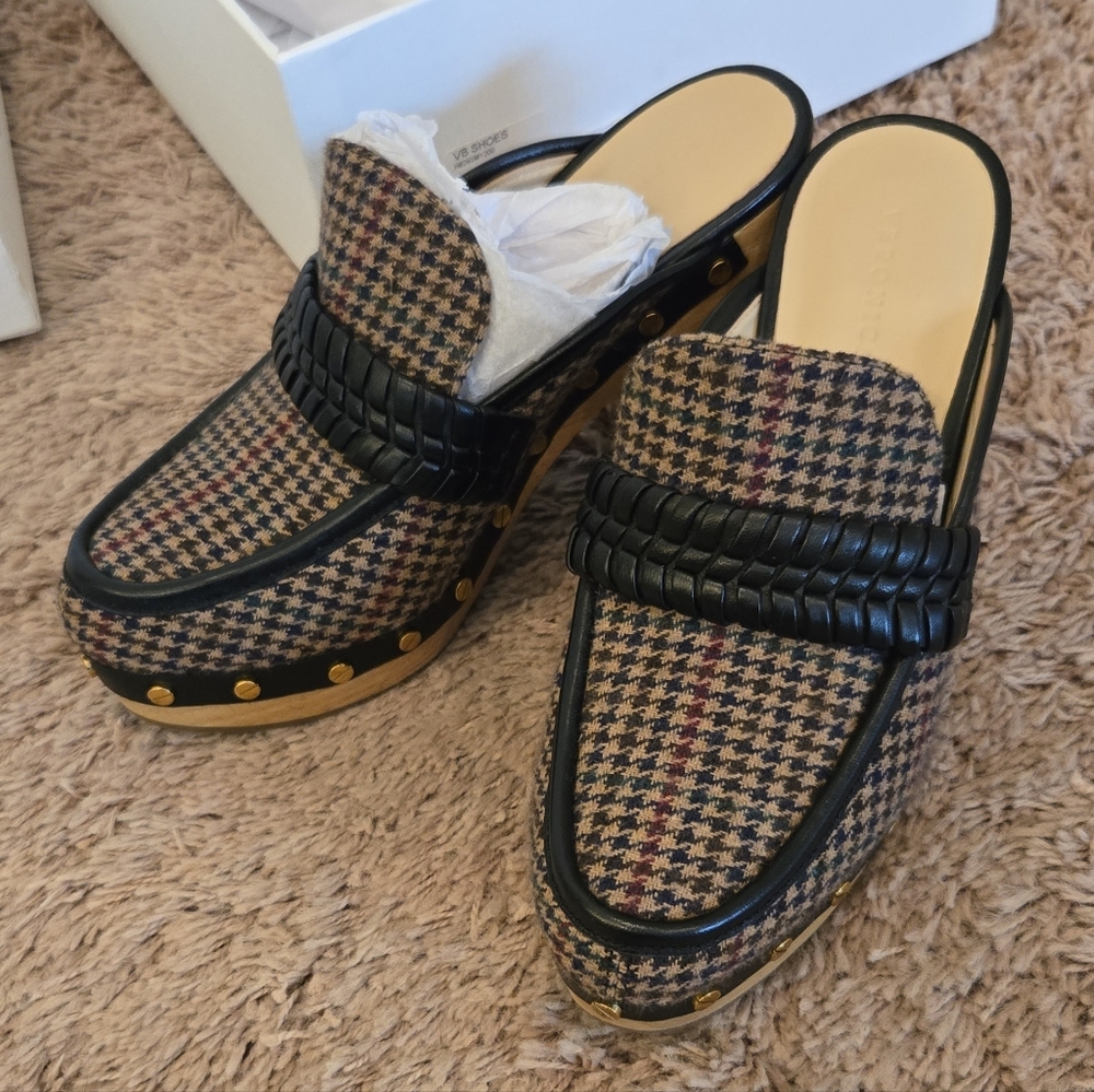 Veronica Beard Houndstooth Mules